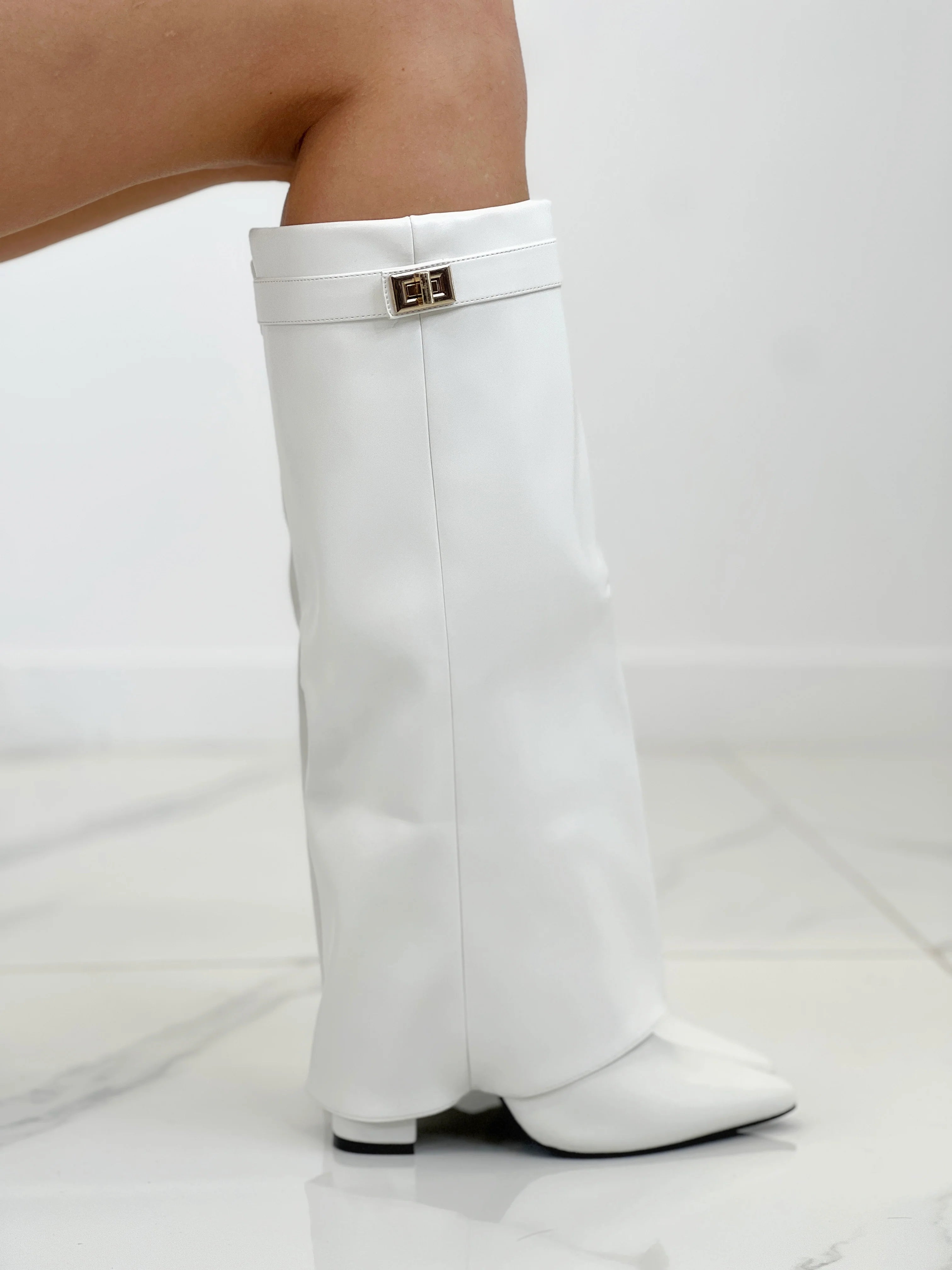 HEELED GAITER BOOTS (WHITE)