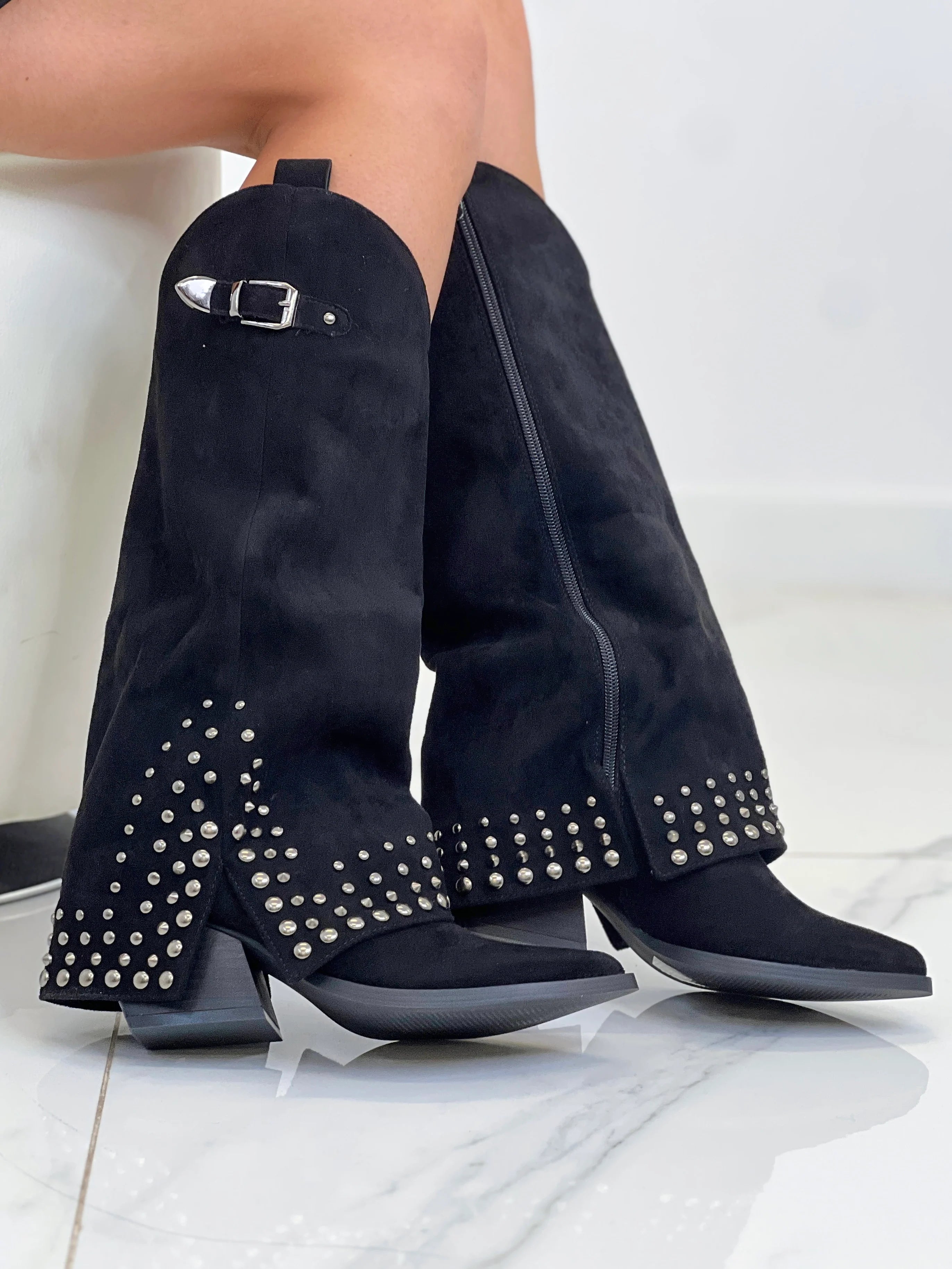 COWBOY BOOT WITH GAITER (BLACK)